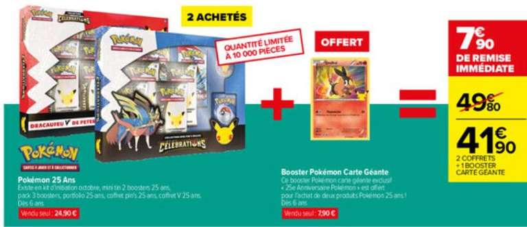 2 Coffrets de cartes Pokemon Collection célébration 25 ans + 1 Boosters pokémon carte géante