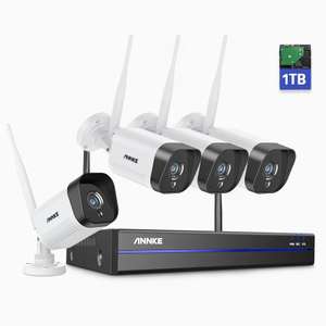 Système de surveillance sans fil ANNKE WS300 - 4 Caméras WiFi (FHD 3MP IP66) + Enregistreur vidéo NVR + Disque dur 1To (Compatible Alexa)