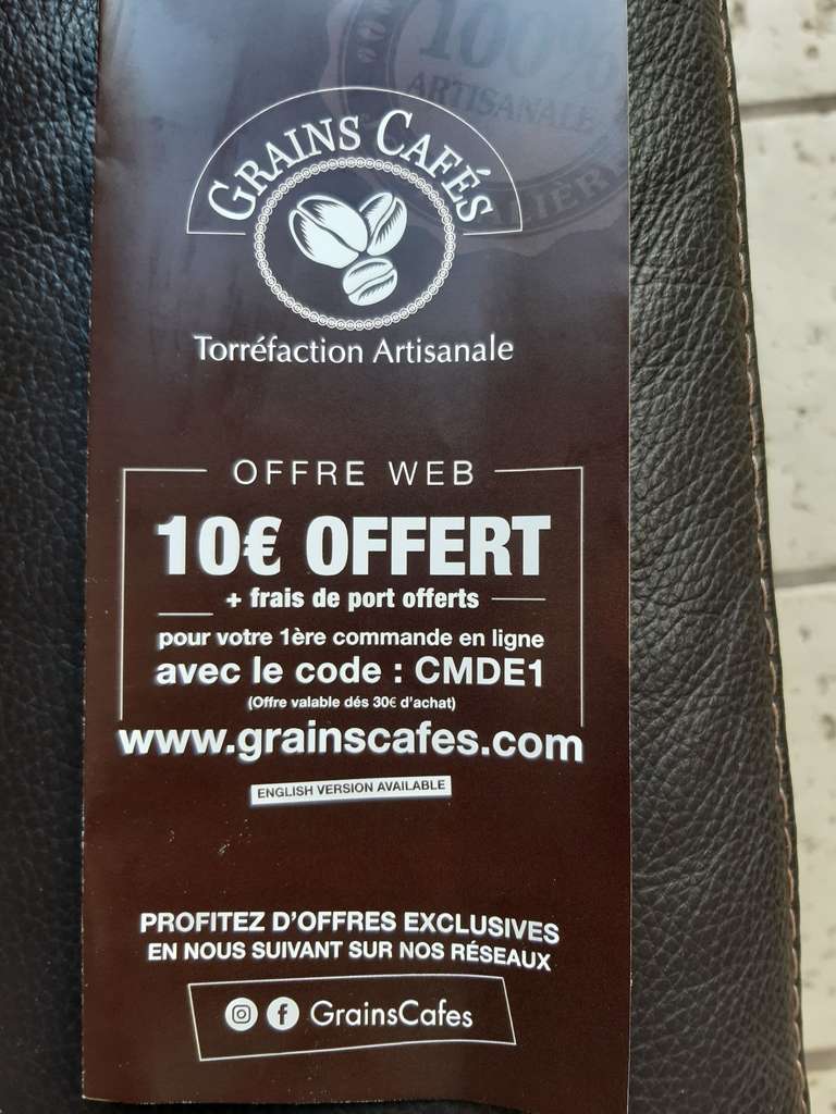 [Nouveaux clients] 10€ de réduction + frais de port offerts dès 30€ d'achat en café torréfié artisanal (grainscafes.com)