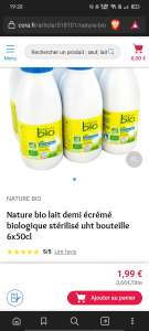 6 Bouteilles de 50cl de Lait Nature bio lait demi écrémé biologique stérilisé uht - 6x50cl - Pacé (35)