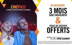 Carte CinéPass sans engagement pendant 3 mois & frais de dossier offerts - Ex : 19.99€ par mois pour le CinéPass 1 Personne (Pendant 3 mois)