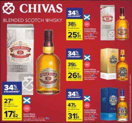 Sélection de Whisky en promotion (via crédit sur carte de fidélité) - Ex: Whisky Chivas Regal 40% - 70cl (Via 16,29€ sur carte de fidélité)