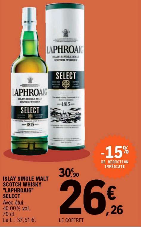 Coffret d'une bouteille d' Islay SIngle Malt Scotch Whisky Laphroaig Select - 70 cl