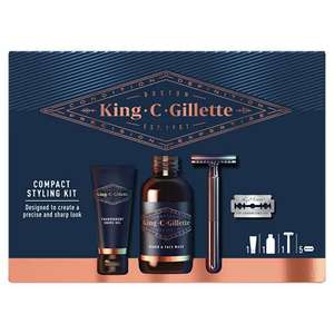 Coffret Cadeau pour Homme King C Gillette Styling - Nettoyant 60ml + Gel Mini 30ml + 1 Rasoir + 5 Lames
