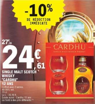 Sélection de Whisky en promotion - Ex : Coffret Single malt scotch Cardhu - 12 ans avec 2 verres