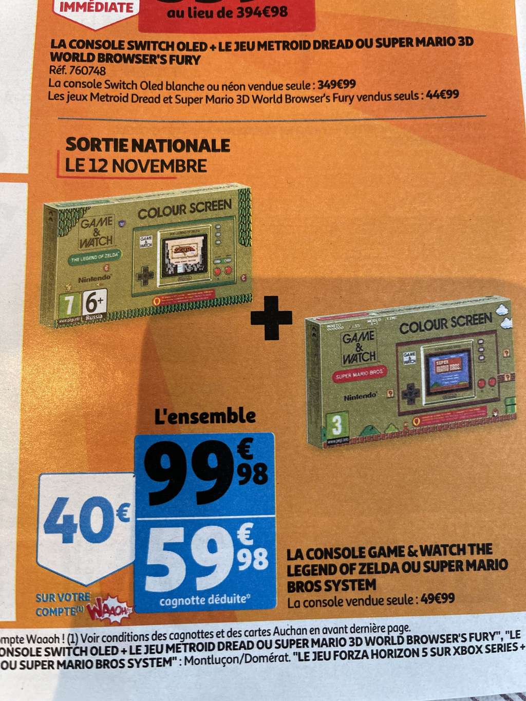 Console Game & Watch: The Legend of Zelda + Super Mario Bros (Via 40€ sur Carte Fidélité)