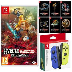 Jeu Hyrule Warriors sur Nintendo Switch + manette Joy-Con bleue/jaune + set de 6 cartes postales Hyrule Warriors