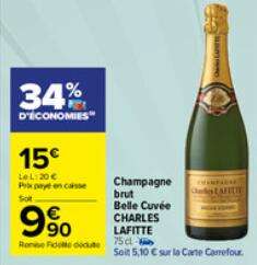 Bouteille de Champagne Brut Charles Lafitte Belle Cuvée - 75 cl (via 5.10€ sur la carte fidélité - Magasins participants)