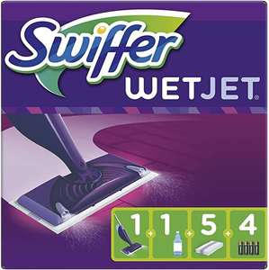 Kit de démarrage complet Swiffer WetJet: Balai Spray +5 Lingettes +1 Solution Nettoyante Liquide + 4 Piles