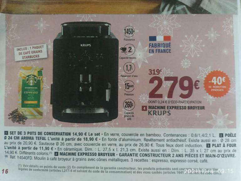 Machine à expresso avec broyeur Krups Y4540FD (noir) + paquet de café en grains Starbucks