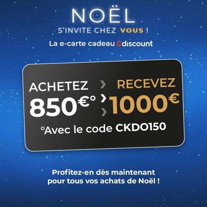 Sélection d'E-cartes cadeaux en promotion (valides jusqu'au 31 décembre) - Ex : E-carte cadeau de 1000€ pour 850€