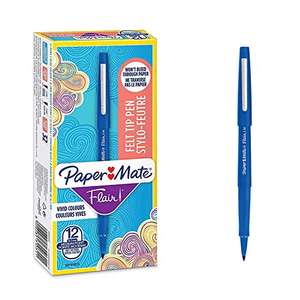 Boîte de 12 stylos-feutres Paper Mate Flair - Pointe moyenne 1,1 mm, encre bleue,