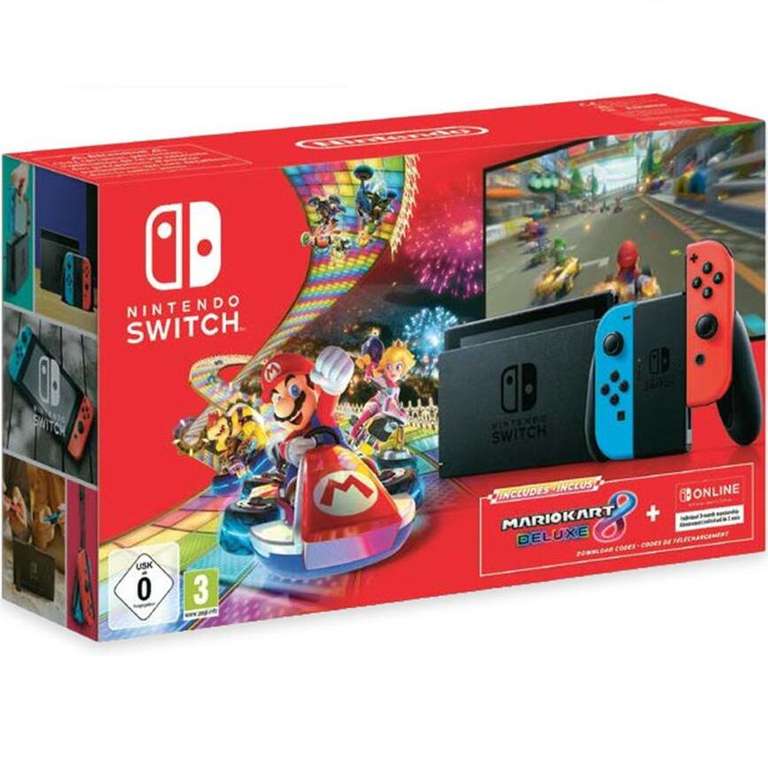 Pack console Nintendo Switch V2 (avec Joy-Con Néon) + Mario Kart 8: Deluxe + Abonnement de 3 Mois au Nintendo Switch Online