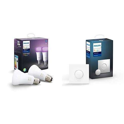 2 ampoules LED connectées Philips Hue White & Color Ambiance E27 + télécommande Smart Button