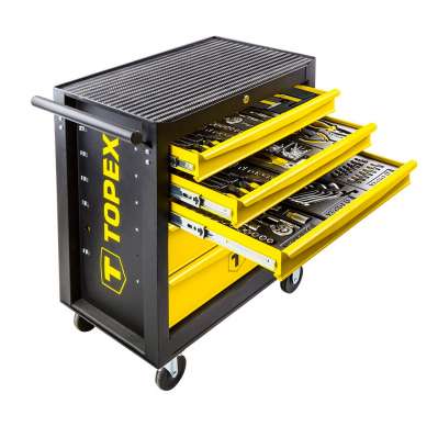 Servante d'atelier complète Topex - 5 tiroirs, 455 outils & accessoires
