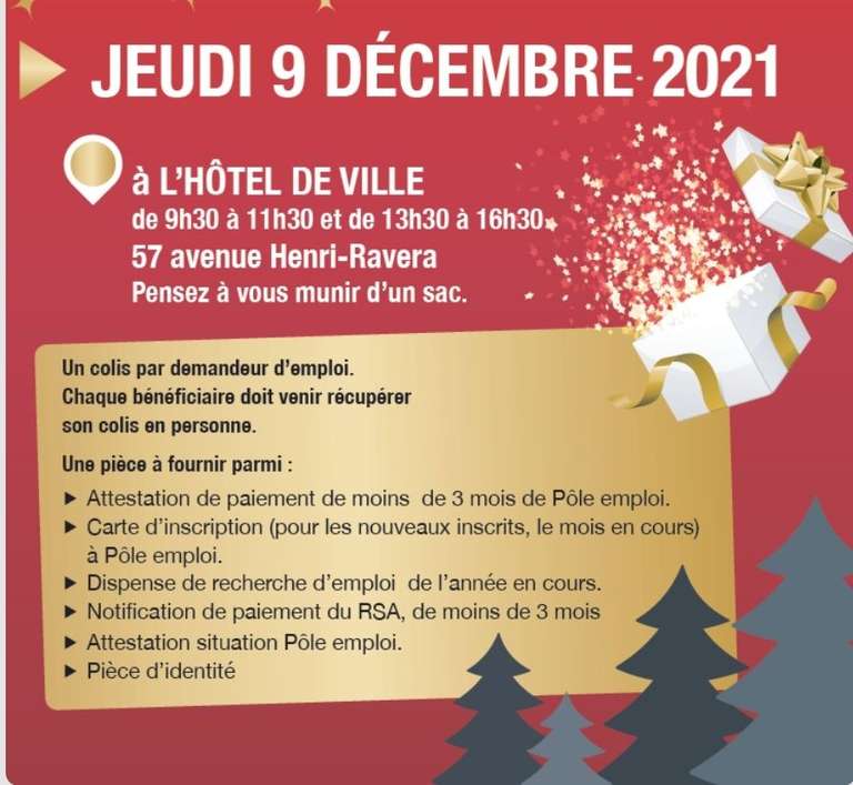 [Habitants demandeurs d'emploi] Distribution Gratuite de Colis de Noël - Bagneux (92)