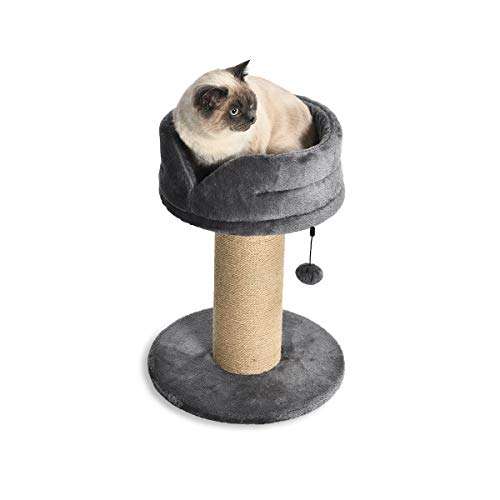 Arbre à chat en forme de tour Amazon Basics avec lit en plateforme et griffoir - Taille L, 40,5 x 40,5 x 53,5 cm, Gris