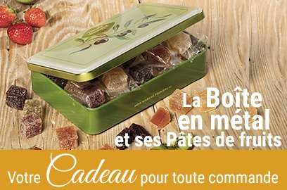 Une boîte en métal + pâtes de fruits + livraison offerte - NicoleBernard.fr