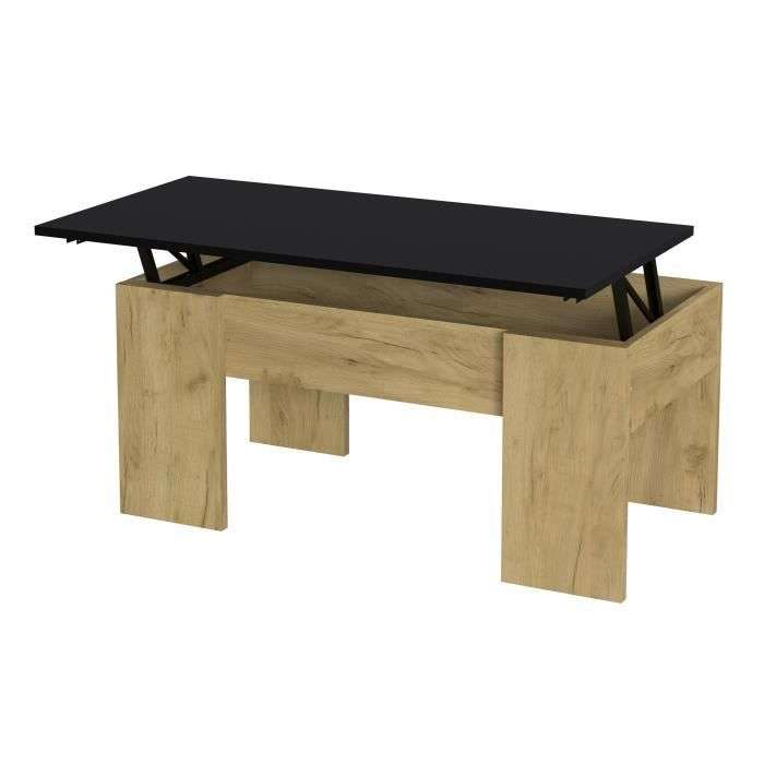 Table basse Relevable Swing - Chêne/Noir, L 100 x P 50 x H 44 cm