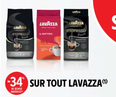 34% de remise immédiate sur tous les cafés Lavazza