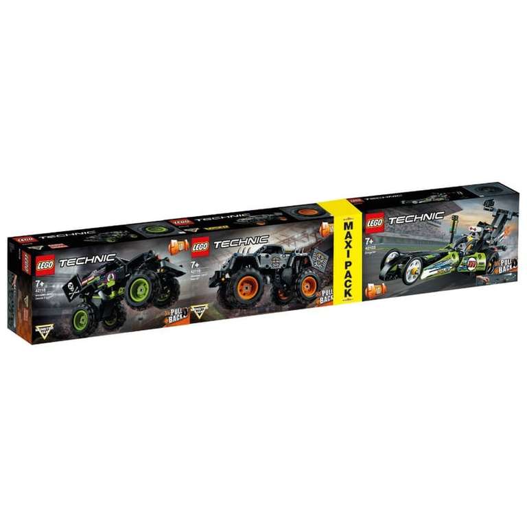 Pack Jouets Lego Technic Monster Jam Grave Digger 42118 + Monster Jam Max-D 42119 + Le dragster 42103