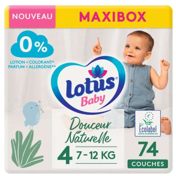 Paquet de 74 couches Lotus Baby Douceur Naturelle - Taille 3 à 5 (via 17.49€ sur la carte)