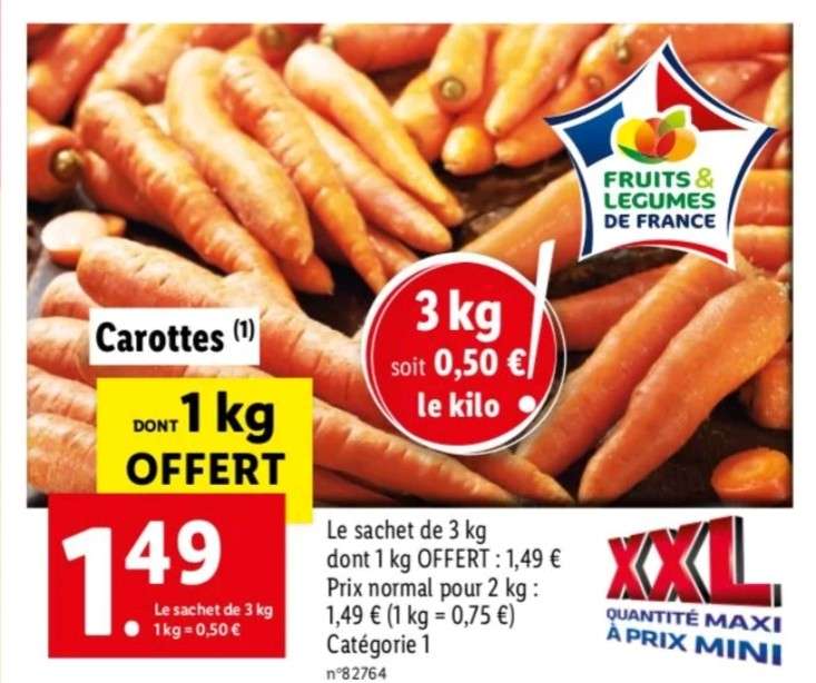 Sachet de 3 kg de carottes - Cat.1 (Origine France)