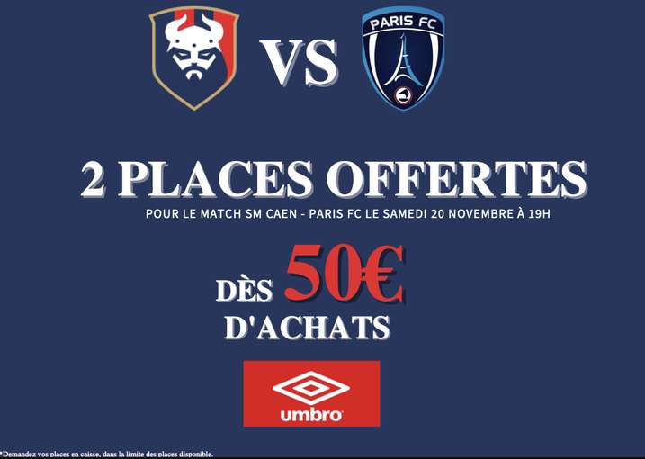 2 places offertes pour le SM Caen dès 50€ d'achats Umbro - Tourlaville (50)