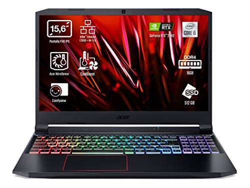 PC Portable 15.6" Acer Nitro AN515-55-55PW - i5-10300H, GeForce RTX™ 2060 , 16Go de Ram, 512Go de SSD, clavier QWERTY Espagnol