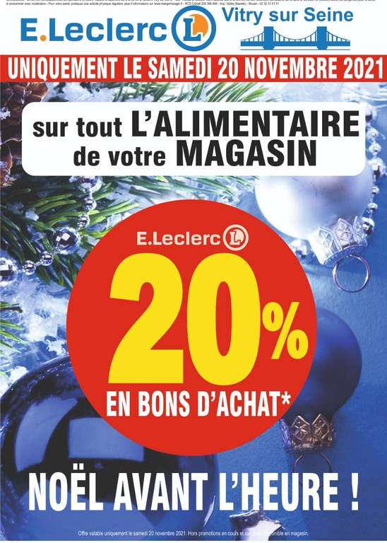 20% en bons d'achat sur tout l'alimentaire - Leclerc Vitry sur Seine (94)