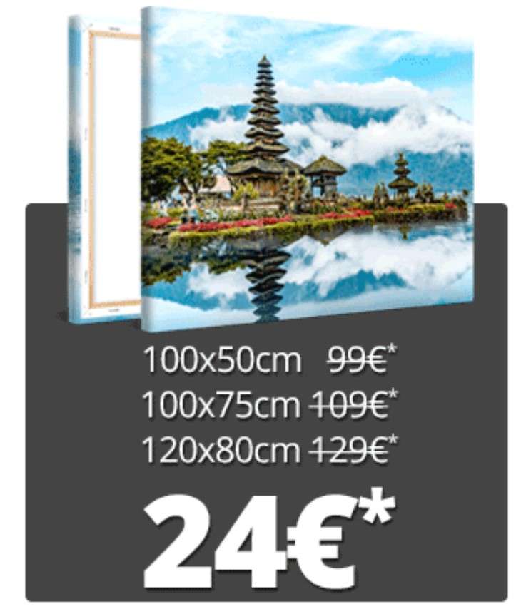 Sélection de photos sur toile en promotion à partir de 12€ (hors livraison) - Ex : Toile 120 x 80 cm à 24€