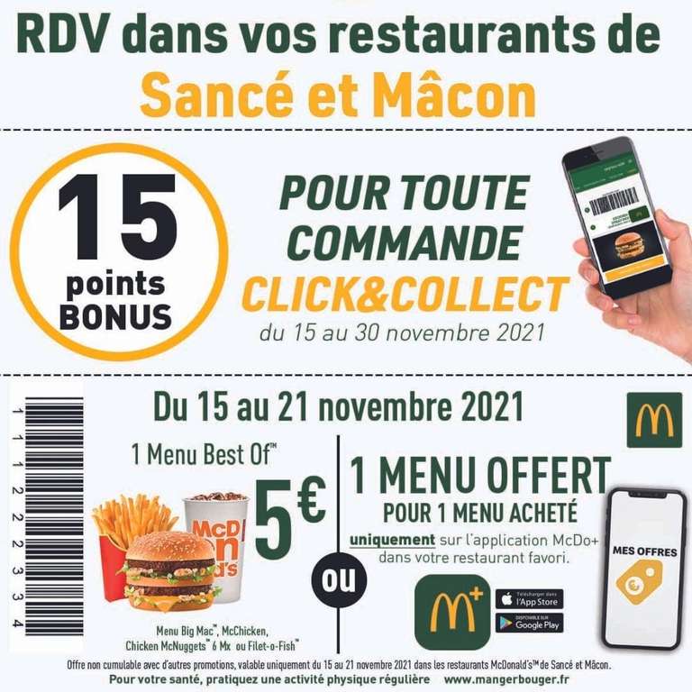 Menu Best Of à 5€ ou 1 menu acheté = 1 offert - Mâcon / Sancé (71)
