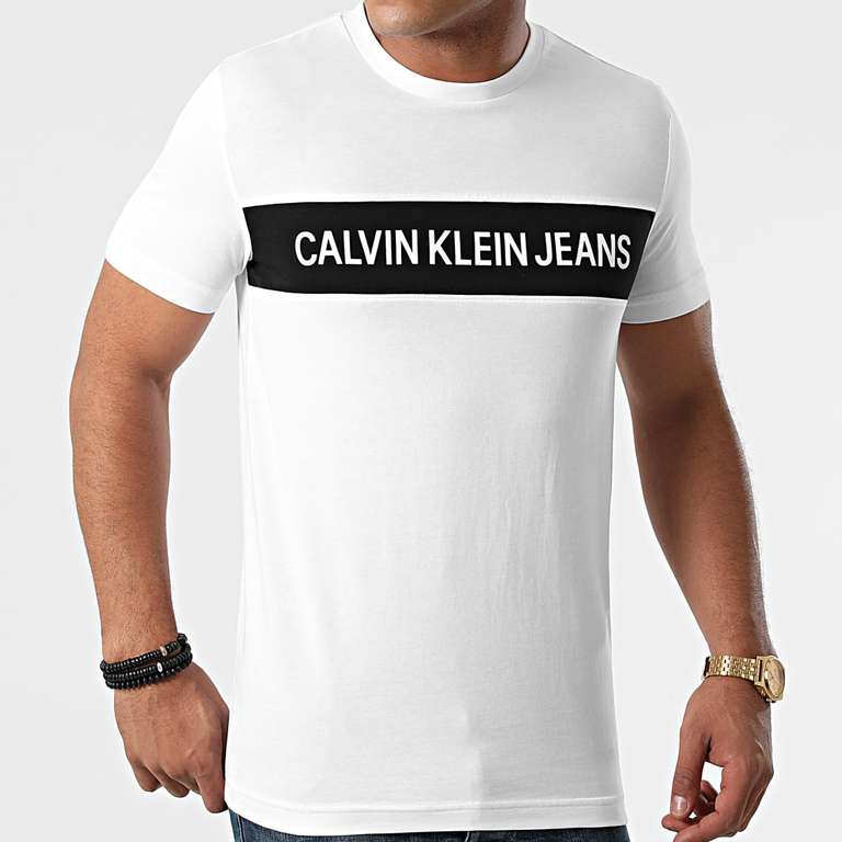 T-shirt Calvin Klein Jeans Institutional Blocking Panel 5283 pour Homme - Blanc, Tailles XS à 2XL