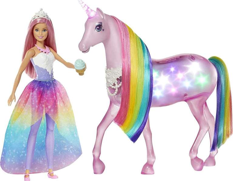 Barbie Dreamtopia avec sa Licorne Rose Lumières Magiques