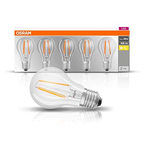 Lot de 5 ampoules LED Osram - E27, blanc chaud, 2700 K, 7 W, équivalent 60 W