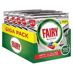 5 Paquets de 20 pastilles Lave vaisselle Fairy Platinum+ (via coupon abonnement)