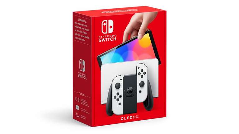 Console Nintendo Switch OLED avec station d’accueil et manettes Joy-Con blanches (30€ sur le compte fidélité pour les adhérents)