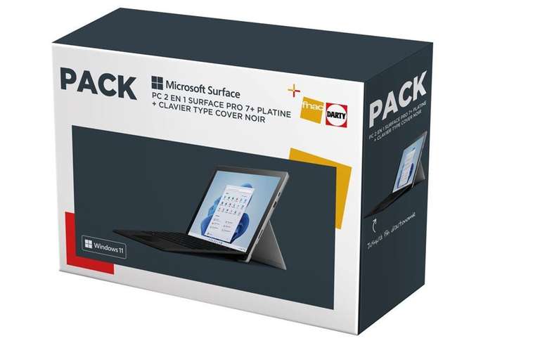 PC Hybride Microsoft Surface Pro 7+ i5 1135G7, 8 Go RAM, 128 Go SSD Platine + Clavier type Cover Noir (+75€ adhérents)