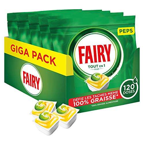 Paquet de 120 pastilles pour lave-vaisselle Fairy Tout-en1 Plus - Citron