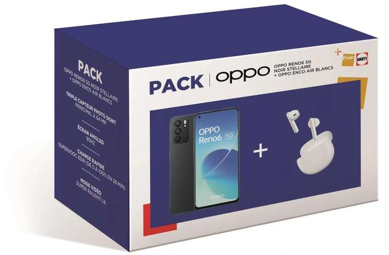 Smartphone 6.43" Oppo Reno 6 128 Go Noir + Enco air