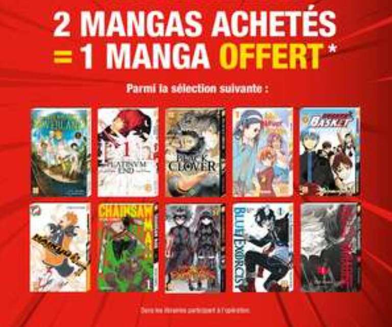 2 mangas Kazé achetés = 1 manga aléatoire offert parmi une sélection