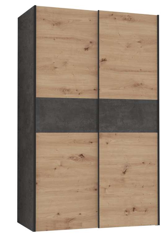 Armoire 2 portes coulissantes Ozzula - imitation chêne et béton, L 120 x H 190,5 x P 61,2 cm