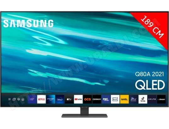 TV 75" Samsung QE75Q80A - 4K UHD, 100 Hz, Quantum HDR 1500, Smart TV (via ODR de 200€)