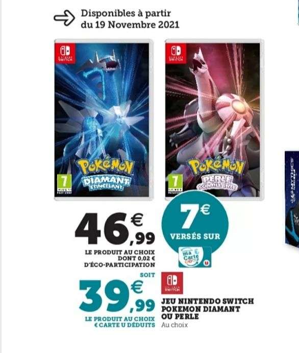 Pokémon Diamant ou Perle sur Nintendo Switch (Via 7€ sur Carte Fidélité)