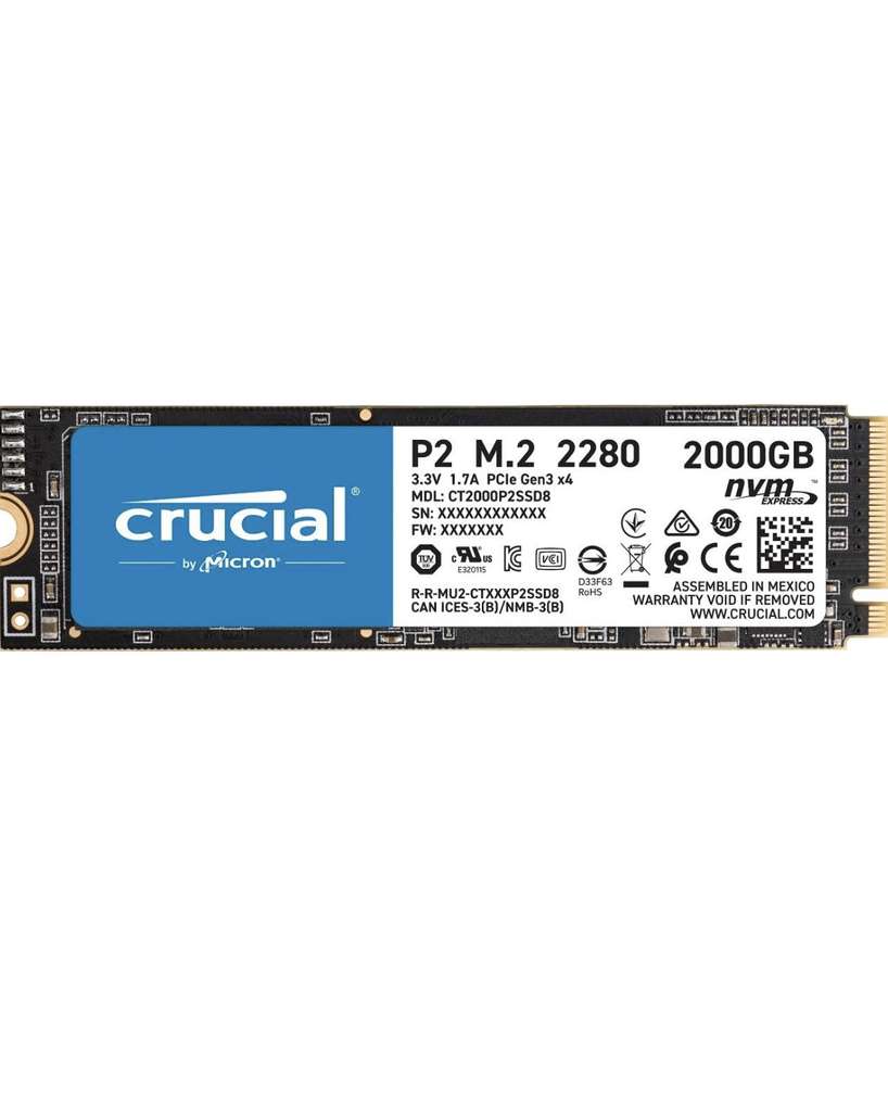 SSD interne M.2 NVMe Crucial P2 (CT2000P2SSD8), 3D NAND - 2 To