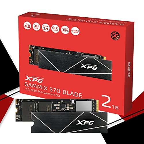 SSD interne M.2 NVMe Gen. 4 Adata XPG Gammix S70 Blade - 2 To, compatible PS5 avec dissipateur inclus, (également version 1To pour 121,62€)
