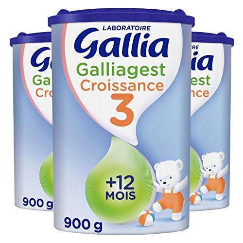 Lot de 3 boîtes de lait en poudre Gallia Galliagest Croissance 3 - dès 12 mois, 3x900 g