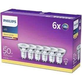 Lot de 6 ampoules LED Philips Spot GU10 - Équivalent 50W, blanc chaud