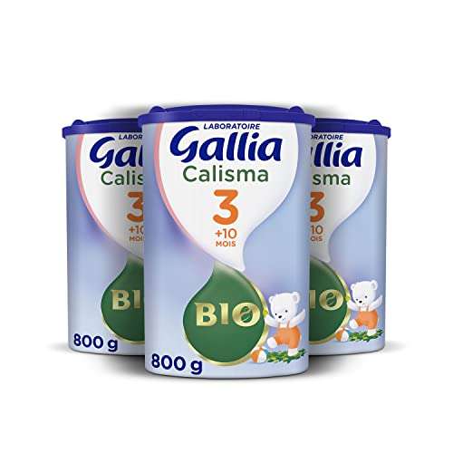 Lot de 3 boîtes de lait en poudre Gallia Bio Croissance 3 - dès 10 mois, 3x800 g