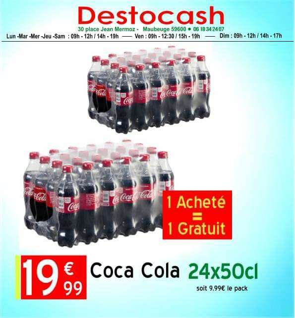 Lot de 2 Packs de 24 Bouteilles de Coca Cola (48x 50cl) - Destock Cash Maubeuge (59)